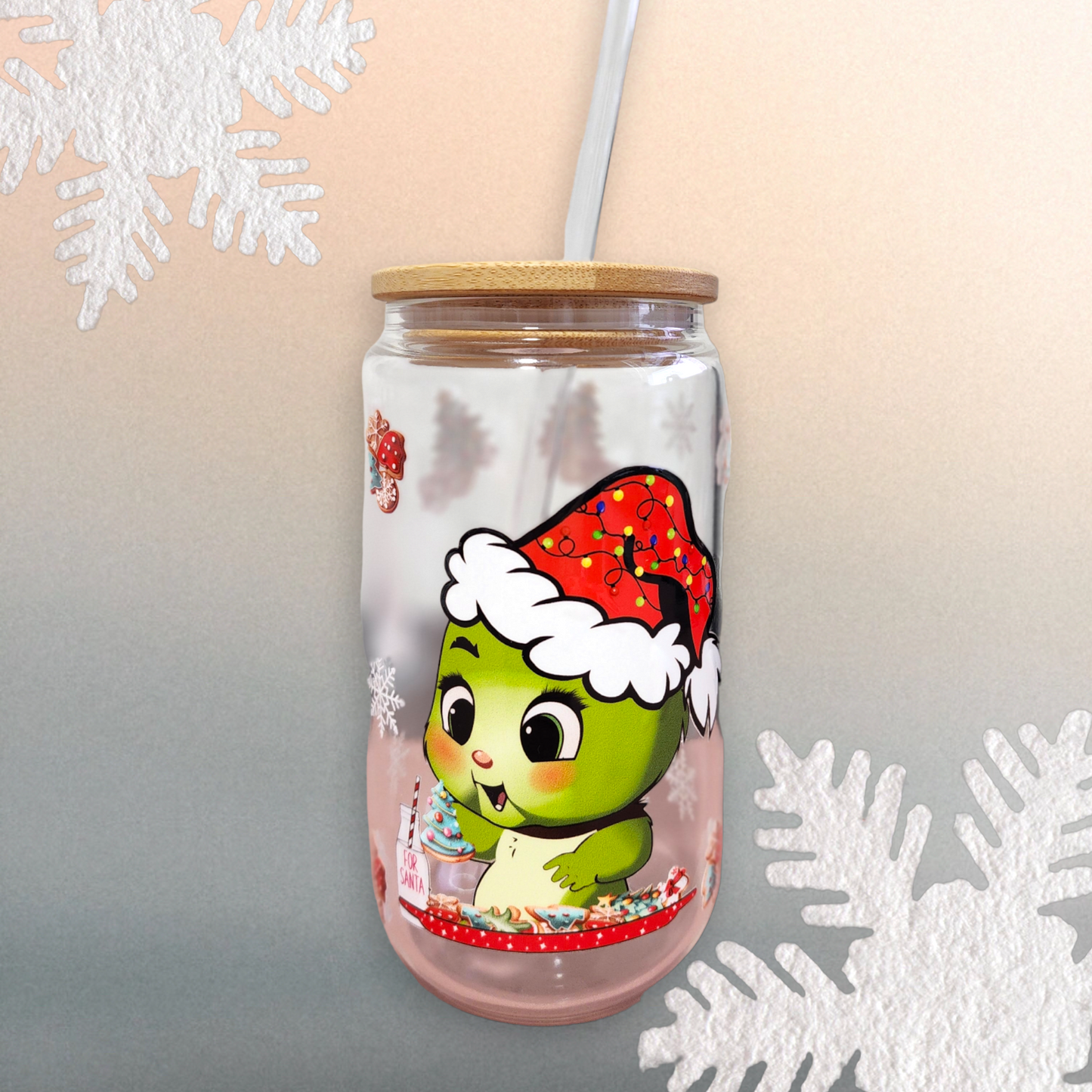 Baby green guy red santa hat cup