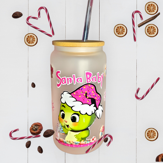 16oz frosted santa baby green guy cup